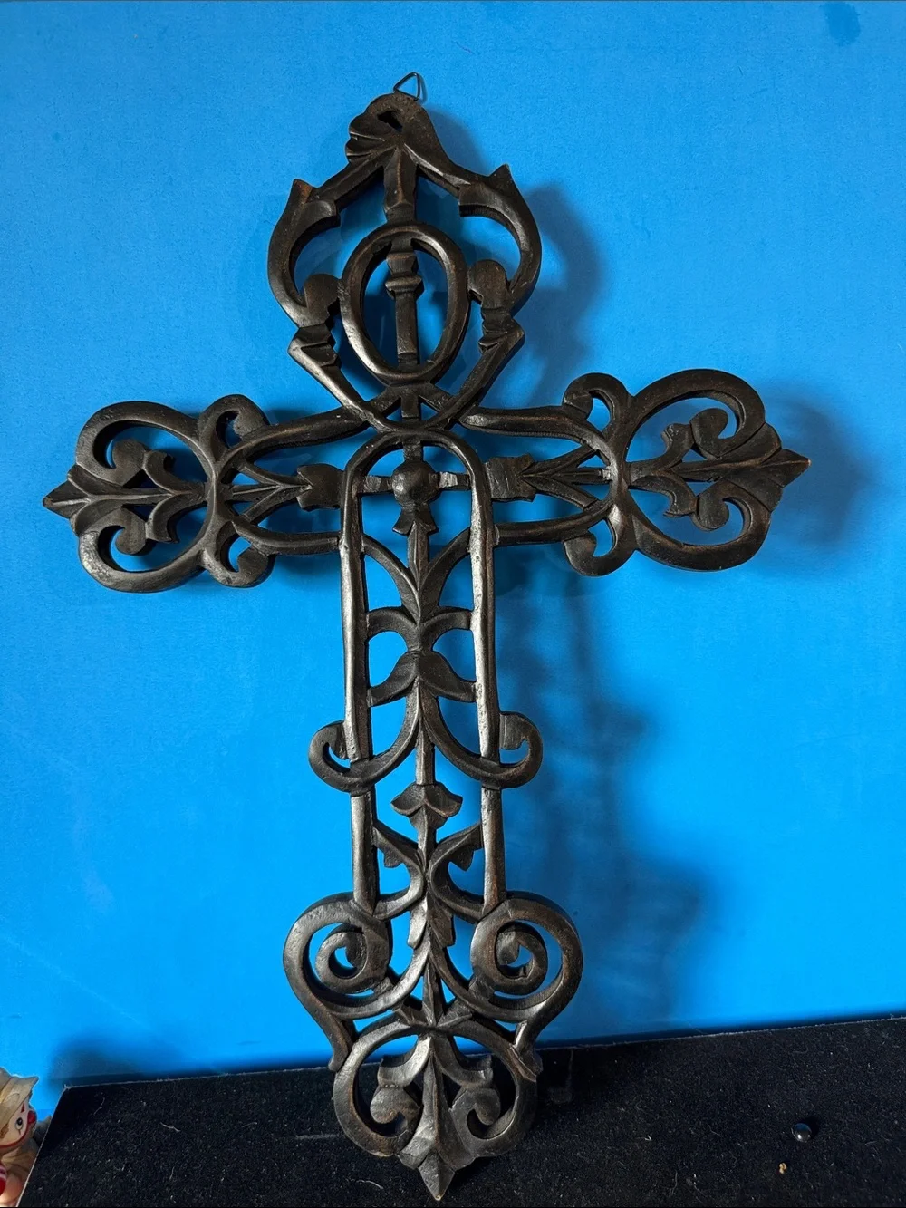 Ornate wood Wall Cross in Black - Decorative Home Wall Decor